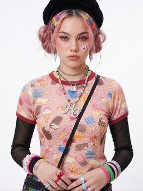 Hysteric Glamour Ice Cream All Over Print Shirt Pink Free Size Used Good Tee